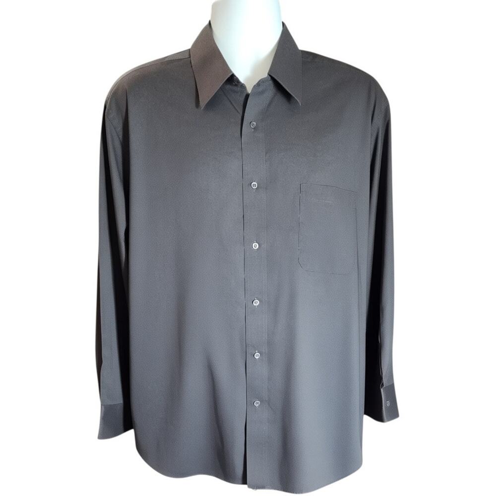 Pierre Cardin Mens XL 17-17.5 Long Sleeve Button Down Shirt‎ Brown Poly Cotton